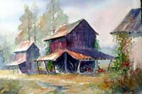 Afternoon Rural Barn Watercolor and Print