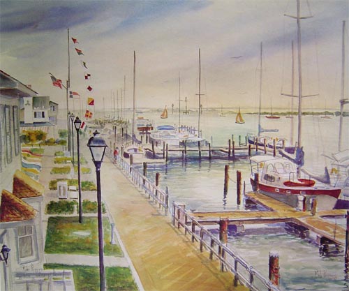 Beaufort Waterfront print Bob Pittman Art - Painting, Watercolor, Oil, acrylic, Eastern NC, North Carolina, rural landscapes, Barns, tobacco, Fine Art Prints.