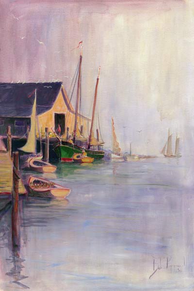 Dockside Reflections oil on Canvas - bob Pittman Art