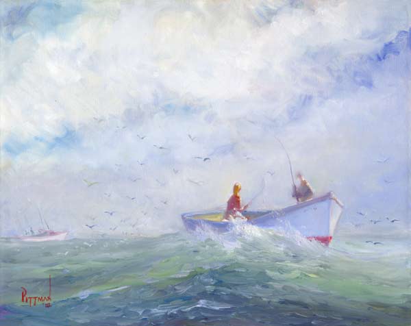 Fisherman at Sea Oil Painting on Canvas Prints Coastal Art