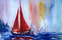 Red Sailboat Painting
