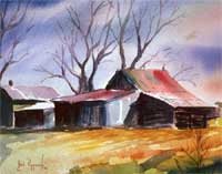 Barn Shadows Watercolor Art Prints