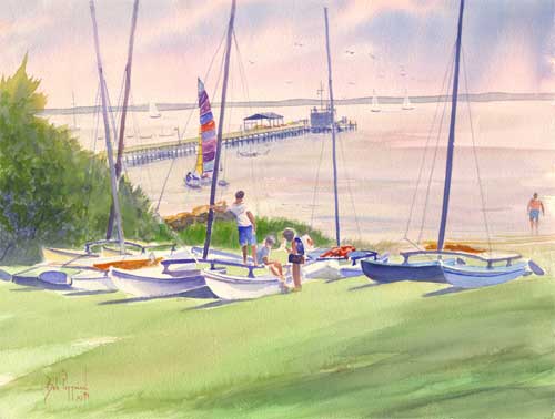 Hobie cat print Bob Pittman Art - Painting, Watercolor, Oil, acrylic, Eastern NC, North Carolina, rural landscapes< Oriental Sailboats
