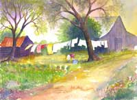 Clothesline Watercolor art
