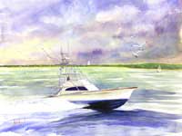 sportfisher boat watercolor painting